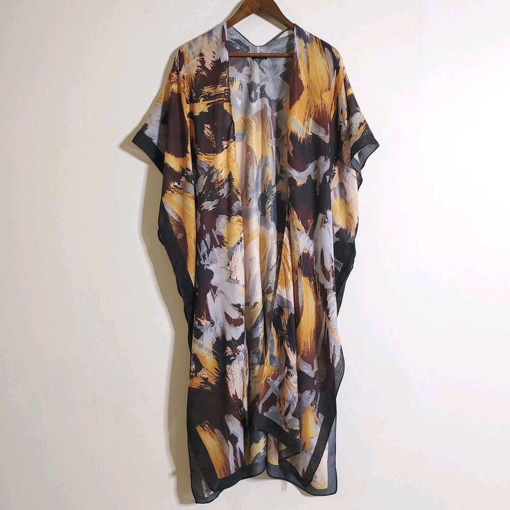Alexa Koi Floral Kimono One Size Abstract Watercolor Duster Caftan Boho Womens